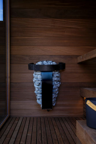 Harvia Spirit heater with safety railing detail