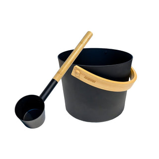 Harvia black steel bucket and ladle set